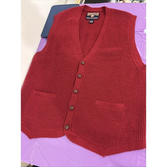 Duluth Trading Sweater Vest Mens XLarge Tall Red Wool Knit Button Up Grandpa - Picture 1 of 9